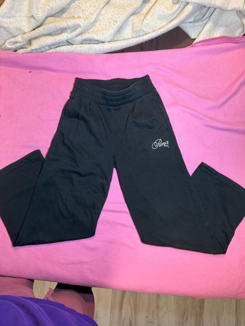 Puma Black Jogger Pants with Script Logo and bows